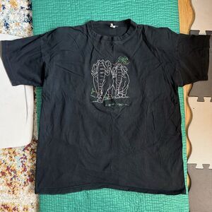 Vintage 90s Embroidered Elephants Black Tshirt Tee Women One Size S M L USA Made
